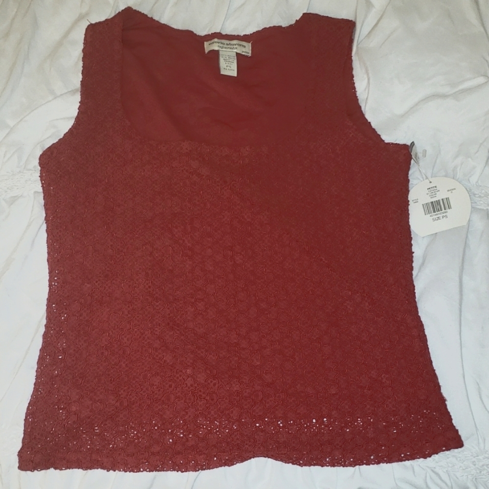 NWT Vintage Valerie Stevens Crocheted Lined Red Tank Top Petite Small